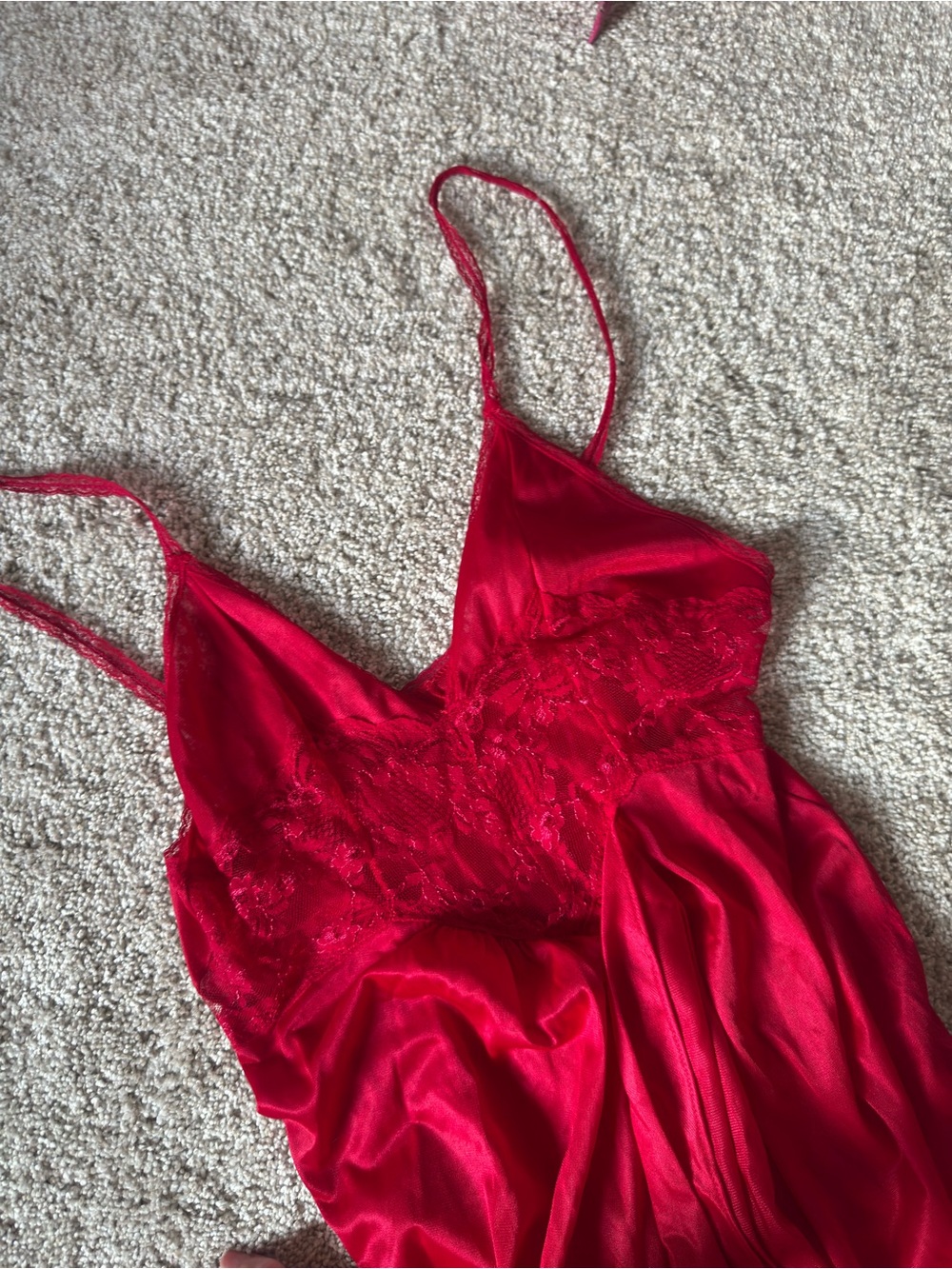 Red Satin Lace Chemise Nightgown - Retro Vintage - Picture 6 of 8